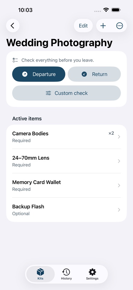 LastItem kit details screen