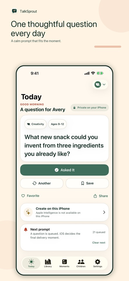 TalkSprout daily question screen
